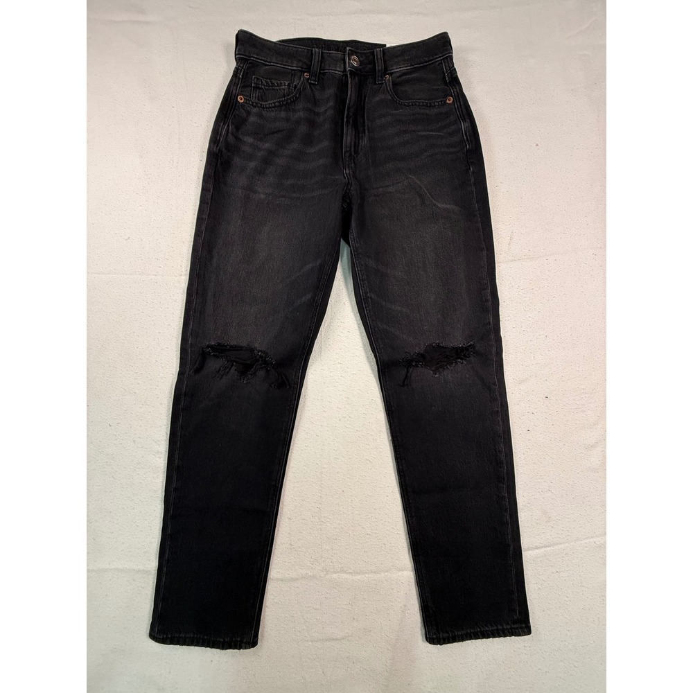 American Eagle Mom Jean Womens 2 Short Black NEW Distressed High Rise Rigid 4820